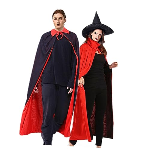 COSMEVIVI Halloween Umhang Kostüm Für Erwachsene Unisex Mit Langer Kapuze Schwarz Und Rot Ideal Für Cosplay Und Halloween Partys 2 Stück von COSMEVIVI