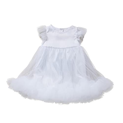 COSMEVIVI Kleid ohne Ärmel Mädchen kleiden sich Hochzeitsprinzessin Tüll Mädchen-Outfit Kostüm für Kinder klanghölzer kinder faschingskostüme -Mädchen-Kleider Mädchenkleid Polyester Weiß von COSMEVIVI