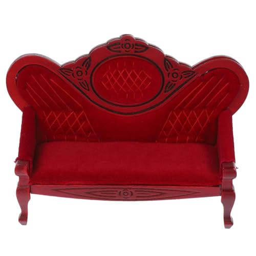 COSMEVIVI Puppenhausmöbel entzückende Puppenmöbel Mini-Puppenhaus-Vintage-Sofa Mini-Hausbedarf wohnzimmermöbel Vintage Sofa Spielzeug Liegen Couch Desktop-Mini-Möbel Mini-Sofa-Figur Holz rot von COSMEVIVI