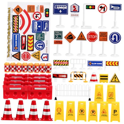 COSMEVIVI Satz Verkehrsschilder aus Kunststoff Verkehrsschilder für Kinder Verkehrszeichen Spielset mit Straßenschildern Ampel Spielzeug kleine Verkehrsschilder Ampelmodelle Papier von COSMEVIVI