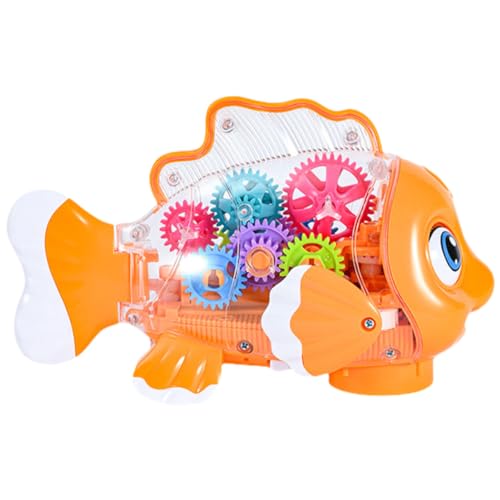 COSMEVIVI Baby Spielzeug Transparenter Gearfish Cartoon-spielzeugauto Kinder Elektroauto Transparentes Spielzeugauto Mechanischer Fisch Musikspielzeug Für Kleinkinder Batteriebetriebenes Spielzeug Abs von COSMEVIVI