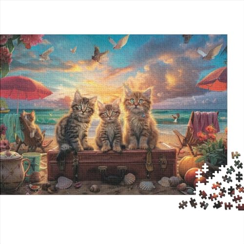 Beach Cat Puzzles for Adults 1000 Teile Erwachsenen-Puzzle Home Dekoration Puzzle Clevere Rätsel Erwachsenenpuzzle Ab 14 Jahren 1000pcs (75x50cm) von COSSKY