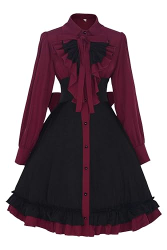 COSTHAT Mittelalterliches Renaissance-Cosplay-Kleid für Damen, viktorianisches Schnürkleid, langärmelig, Gothic-Kleid, Halloween, Retro-Kleid, Rot/Ausflug, einfarbig (Getaway Solids), L von COSTHAT