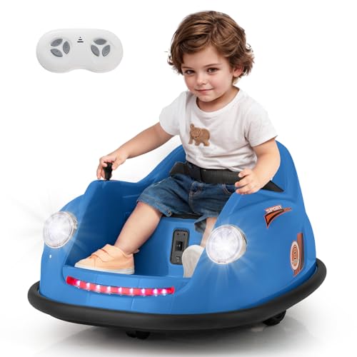 COSTWAY 12V Autoscooter Kinder, Elektro Bumper Car mit Fernsteuerung & LED-Lichtern & Musik, Kinderauto 360-Grad Drehung, für Kinder von 2–5 Jahren (Blau) von COSTWAY