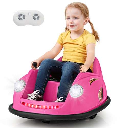 COSTWAY 12V Autoscooter Kinder, Elektro Bumper Car mit Fernsteuerung & LED-Lichtern & Musik,Kinderauto 360-Grad Drehung, Elektroscooter für Kinder von 2–5 Jahren (Rosa) von COSTWAY