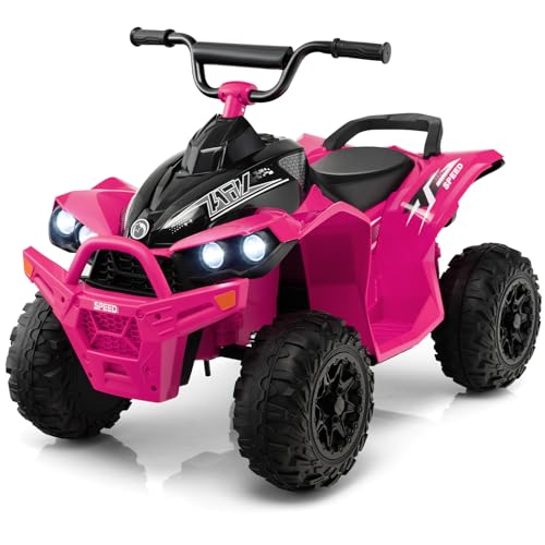 COSTWAY 12V Elektro Kinderquad, Elektroquad mit 2,2/4,3 KM/H Geschwindigkeit, Kindermotorrad mit Hupe, Musik & LED-Leuchten, Elektro Quad für Kinder von 3 bis 8 Jahren (Rosa) von COSTWAY