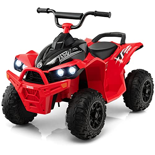 COSTWAY 12V Elektro Kinderquad, Elektroquad mit 2,2/4,3 KM/H Geschwindigkeit, Kindermotorrad mit Hupe, Musik & LED-Leuchten, Elektro Quad für Kinder von 3 bis 8 Jahren (Rot) von COSTWAY