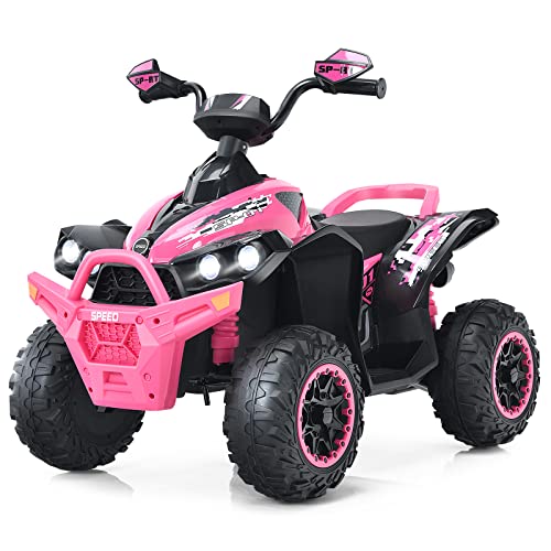 COSTWAY 12V Elektro Kinderquad mit Musik, Hupe & LED Scheinwerfer, Elektroquad, Kinder Quad 2,2-4,3 km/h, für Kleinkinder ab 3 Jahre (Rosa) von COSTWAY