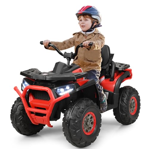 COSTWAY 12V Elektro Kinderquad mit Scheinwerfer, Mini Elektroquad mit Musik USB & Hupe, 4 Räder Kinder Quad 3-8 km/h, Elektro Quad für Kinder ab 3 Jahren (Rot) von COSTWAY