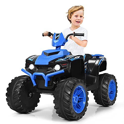 COSTWAY 12V Elektro Kinderquad mit Scheinwerfer, Mini Elektroquad mit Musik & Hupe, 4 Räder Kinder Quad 2,8-5 km/h, Kindermotorrad, Kinderauto, Elektroauto für Kinder ab 3 Jahren (Blau) von COSTWAY