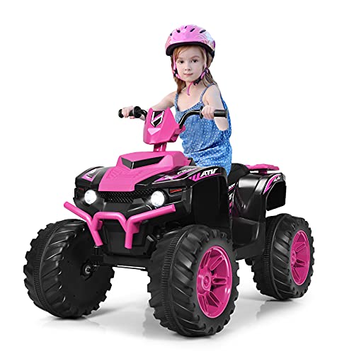 COSTWAY 12V Elektro Kinderquad mit Scheinwerfer, Mini Elektroquad mit Musik & Hupe, 4 Räder Kinder Quad 2,8-5 km/h, Kindermotorrad, Kinderauto, Elektroauto für Kinder ab 3 Jahren (Rosa) von COSTWAY