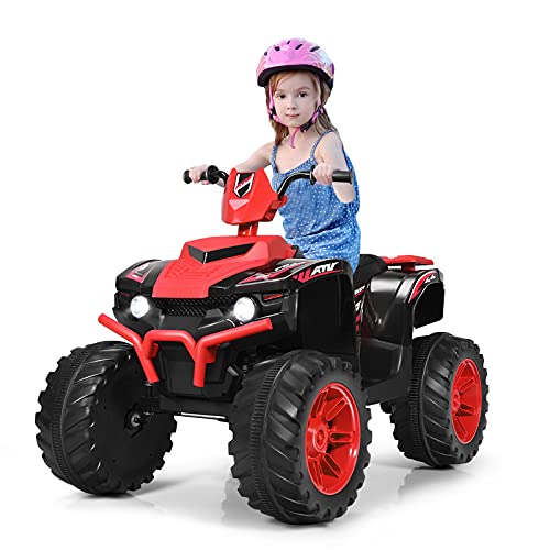 COSTWAY 12V Elektro Kinderquad mit Scheinwerfer, Mini Elektroquad mit Musik & Hupe, 4 Räder Kinder Quad 2,8-5 km/h, Kindermotorrad, Kinderauto, Elektroauto für Kinder ab 3 Jahren (Rot) von COSTWAY