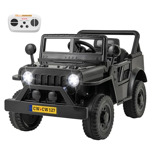 COSTWAY 12V Elektroauto für Kinder, Elektrofahrzeuge mit 2,4G mit Fernsteuerung, Kinderauto Elektrisch mit LED Scheinwerfer & Musik & USB, Jeep Auto 3-8 km/h von COSTWAY