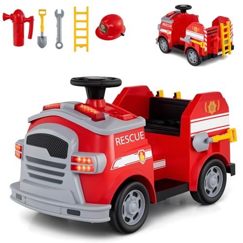 COSTWAY 12V Feuerwehr Rutschauto, Kinder Feuerwehrauto mit Hupe, Schaufel, Feuerlöscher, Schutzhelm & Schraubenschlüssel, Rutschfahrzeug mit Musik & Alarm, Spielzeugauto für Kinder ab 3 Jahren (Rot) COSTWAY 12V Feuerwehr Rutschauto, Kinder Feuerwehrauto mit Hupe, Schaufel, Feuerlöscher, Schutzhelm & Schraubenschlüssel, Rutschfahrzeug mit Musik & Alarm, Spielzeugauto für Kinder ab 3 Jahren (Rot) von COSTWAY