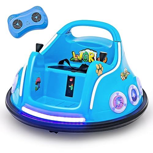 COSTWAY 12V Kinder Autoscooter 360 Grad Rotation, Elektro Bumper Car mit Musik und Lichtern, inkl. 2,4 Ghz Fernbedienung, ideal für Kinder ab 3 Jahre (Blau) von COSTWAY