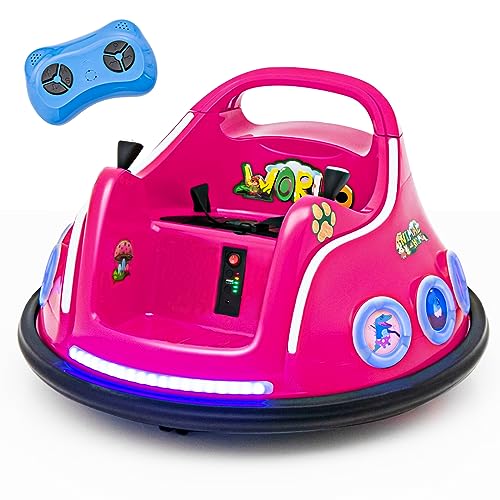 COSTWAY 12V Kinder Autoscooter 360 Grad Rotation, Elektro Bumper Car mit Musik und Lichtern, inkl. 2,4 Ghz Fernbedienung, ideal für Kinder ab 3 Jahre (Rosa) von COSTWAY