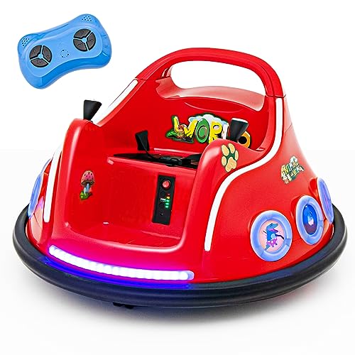 COSTWAY 12V Kinder Autoscooter 360 Grad Rotation, Elektro Bumper Car mit Musik und Lichtern, inkl. 2,4 Ghz Fernbedienung, ideal für Kinder ab 3 Jahre (Rot) von COSTWAY