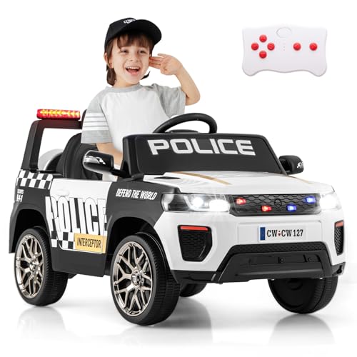 COSTWAY 12V Kinder Elektroauto Polizei, Elektrisches Kinderauto mit Fernbedienung & kabelloser Verbindung & Musik & Hupe & Sirene & Warnlicht, Elektro Auto für Kinder ab 3 Jahren von COSTWAY