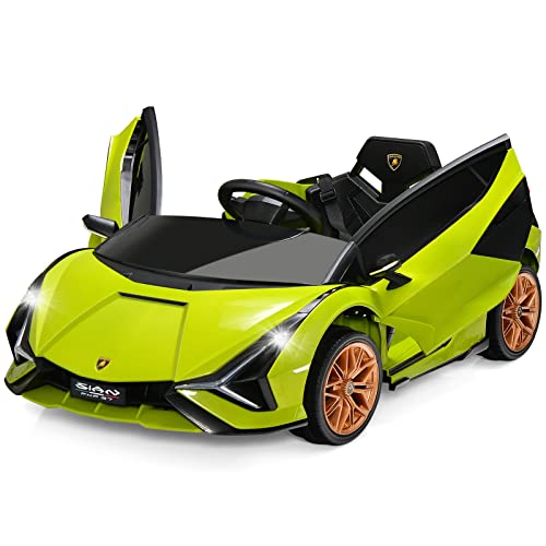 COSTWAY 12V Lamborghini Kinder Elektroauto mit 2,4G-Fernbedienung, Kinderauto 3-5km/h mit MP3, Radio, Musik und LED-Scheinwerfer, für Kinder von 3-8 Jahren (Grün) von COSTWAY