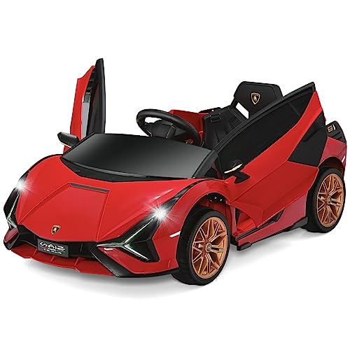 COSTWAY 12V Lamborghini Kinder Elektroauto mit 2,4G-Fernbedienung, Kinderauto 3-5km/h mit MP3, Radio, Musik und LED-Scheinwerfer, für Kinder von 3-8 Jahren (Rot) von COSTWAY