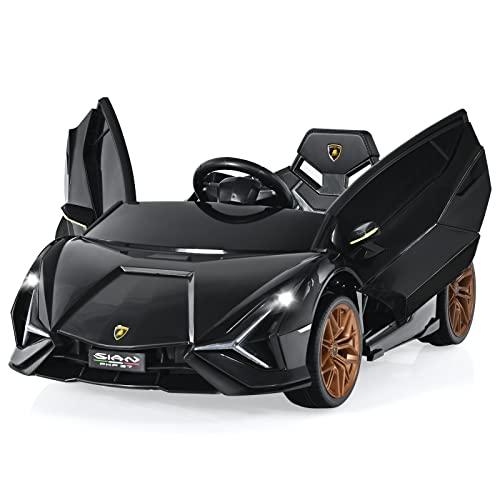 COSTWAY 12V Lamborghini Kinder Elektroauto mit 2,4G-Fernbedienung, Kinderauto 3-5km/h mit MP3, Radio, Musik und LED-Scheinwerfer, für Kinder von 3-8 Jahren (Schwarz) von COSTWAY