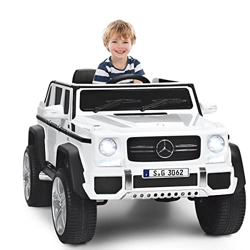 COSTWAY Kinder Elektroauto, Mercedes-Benz Maybach, 12V Elektrisches Kinderauto mit Musik, Hupe und LED-Leuchten, Jeep Auto 2,5-5,5km/h, inkl. 2,4G-Fernbedienung, für Kinder ab 3 Jahre (Weiß) von COSTWAY