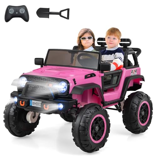 COSTWAY 2-Sitzer Elektroauto für Kinder, 24V Kinderfahrzeug mit Fernbedienung, Elektrofahrzeug mit Musik & Geschichten & USB & Hupe, Jeep Auto für Jungen & Mädchen ab 3 Jahren (Rosa) von COSTWAY