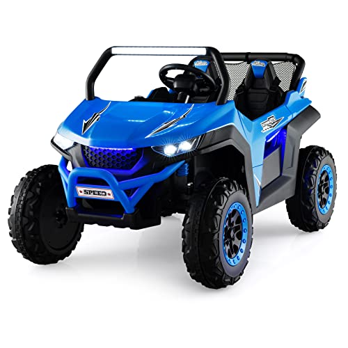 COSTWAY 2 Sitzer Kinderauto mit 2,4G Fernbedienung, 12V Kinder UTV mit Musik und Scheinwerfer, Elektro Auto 2-4 km/h, für Kinder ab 3 Jahren (Blau) von COSTWAY