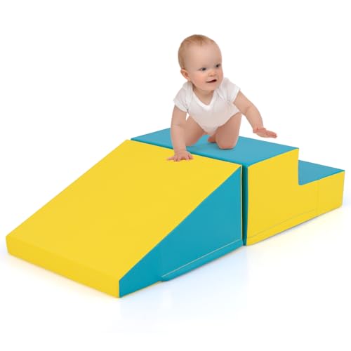 COSTWAY 2 TLG. Schaumstoff Bausteine Kinder, Softbausteine zum Toben und Klettern, Riesenbausteine aus Schaumstoff, Großbausteine Bauklötze für Baby & Kleinkinder (Gelb+Grün) von COSTWAY