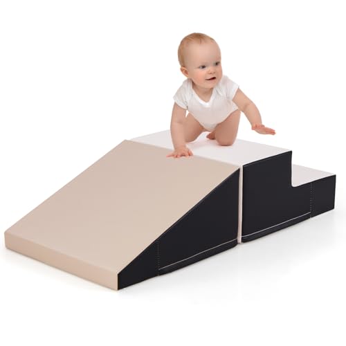 COSTWAY 2 TLG. Schaumstoff Bausteine Kinder, Softbausteine zum Toben und Klettern, Riesenbausteine aus Schaumstoff, Großbausteine Bauklötze für Baby & Kleinkinder (Grau) von COSTWAY