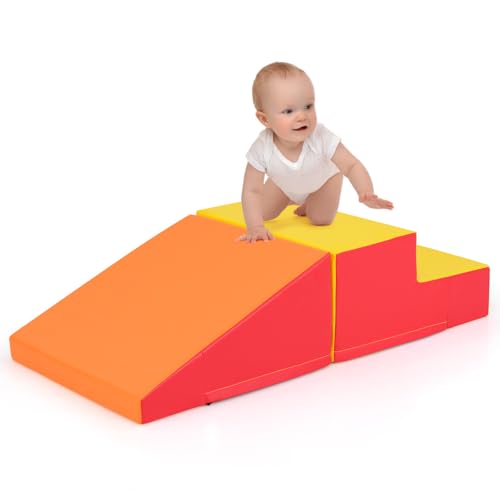 COSTWAY 2 TLG. Schaumstoff Bausteine Kinder, Softbausteine zum Toben und Klettern, Riesenbausteine aus Schaumstoff, Großbausteine Bauklötze für Baby & Kleinkinder (Orange) von COSTWAY