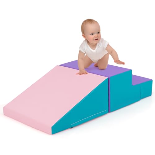 COSTWAY 2 TLG. Schaumstoff Bausteine Kinder, Softbausteine zum Toben und Klettern, Riesenbausteine aus Schaumstoff, Großbausteine Bauklötze für Baby & Kleinkinder (Violett) von COSTWAY