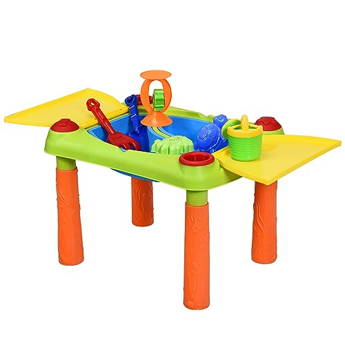 COSTWAY 2-in-1 Sand- und Wasserspieltisch, 18-teiliger Sandkastentisch für Kinder, Kinderspieltisch, Strandspielzeug-Set, Sandkasten Spielzeug für den Innen- und Außenbereich inkl. Zubehör von COSTWAY