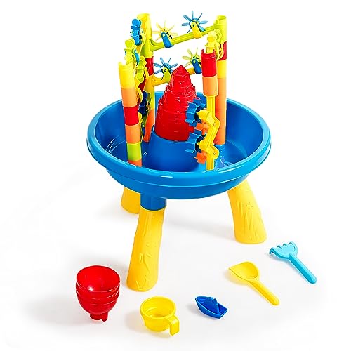 COSTWAY 2-in-1 Sand- und Wasserspieltisch, 30 TLG. Sandkastentisch für Kinder, Kinderspieltisch, Strandspielzeug-Set, Sandkasten Spielzeug für den Innen- und Außenbereich von COSTWAY