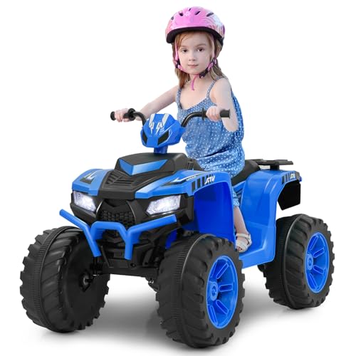 COSTWAY 24V Elektro Kinderquad, Elektroquad mit drahtloser Verbindung, Musik, Radio, Profilreifen, LED-Leuchten, 2 Geschwindigkeiten, Elektro Quad für Kinder von 3 bis 8 Jahren (Blau) von COSTWAY