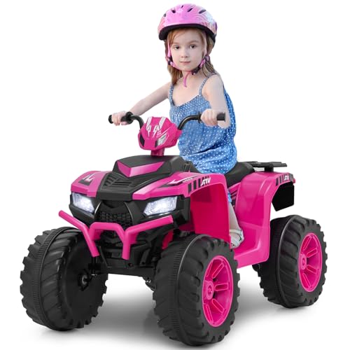 COSTWAY 24V Elektro Kinderquad, Elektroquad mit drahtloser Verbindung, Musik, Radio, Profilreifen, LED-Leuchten, 2 Geschwindigkeiten, Elektro Quad für Kinder von 3 bis 8 Jahren (Rosa) von COSTWAY