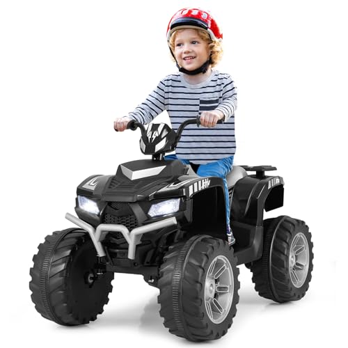 COSTWAY 24V Elektro Kinderquad, Elektroquad mit drahtloser Verbindung, Musik, Radio, Profilreifen, LED-Leuchten, 2 Geschwindigkeiten, Elektro Quad für Kinder von 3 bis 8 Jahren (Schwarz) von COSTWAY