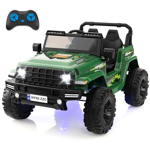 COSTWAY 24V Kinder Elektroauto, Kinderauto elektrisch 2 Sitzer, Kinder Auto mit 2.4G-Fernbedienung, Jeep Auto mit Musik, Hupe & LED-Leuchten, für Kinder ab 3 Jahre (Grün) von COSTWAY