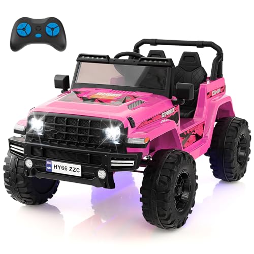 COSTWAY 24V Kinder Elektroauto, Kinderauto elektrisch 2 Sitzer, Kinder Auto mit 2.4G-Fernbedienung, Jeep Auto mit Musik, Hupe & LED-Leuchten, für Kinder ab 3 Jahre (Rosa) von COSTWAY