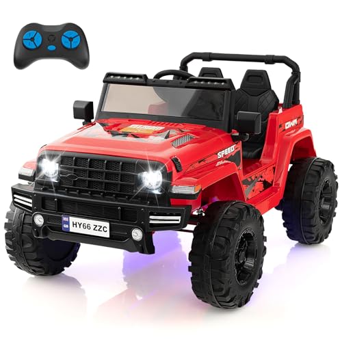 COSTWAY 24V Kinder Elektroauto, Kinderauto elektrisch 2 Sitzer, Kinder Auto mit 2.4G-Fernbedienung, Jeep Auto mit Musik, Hupe & LED-Leuchten, für Kinder ab 3 Jahre (Rot) von COSTWAY