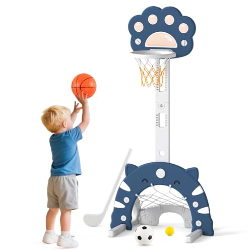 COSTWAY 3 in 1 Kinder Basketballkorb, Basketballständer mit Basketball & Fußball & Golfspiel, Indoor Outdoor Basketballspiel mit Verstellbarer Höhe & faltbarem Korb, für Kinder ab 3 Jahren (Blau) COSTWAY 3 in 1 Kinder Basketballkorb, Basketballständer mit Basketball & Fußball & Golfspiel, Indoor Outdoor Basketballspiel mit Verstellbarer Höhe & faltbarem Korb, für Kinder ab 3 Jahren (Blau) von COSTWAY
