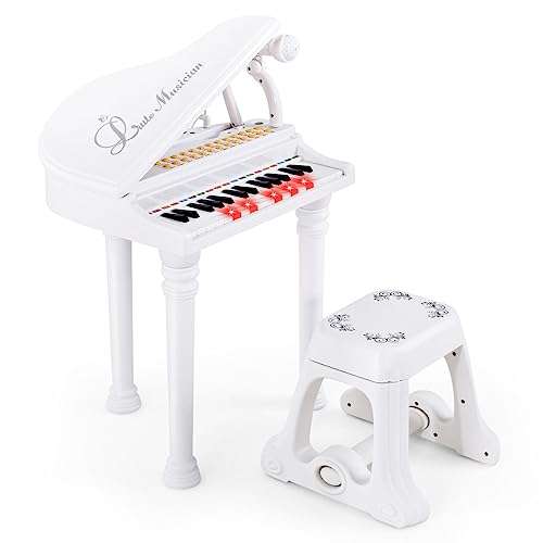 COSTWAY 31 Tasten Kinder Keyboard mit Hocker, Elektronische Klaviertastatur mit Mikrofon, LED-Lehrmodus, tragbares Spielzeugklavier Musikinstrument für Kinder ab 3 Jahre (Weiß) von COSTWAY