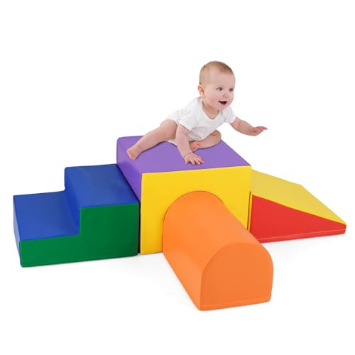 COSTWAY 4 TLG. Schaumstoffbausteine, Softbausteine zum Klettern und Toben, Riesenbausteine aus Schaumstoff, Großbausteine Bauklötze Indoor für Babys und Kleinkinder (Bunt) von COSTWAY