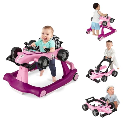 COSTWAY 4 in 1 Lauflernhilfe, Lauflernwagen klappbar mit Einstellbarer Höhe & Geschwindigkeit, Baby Walker Autoförmig mit Musikbox, Licht & Rädern, Gehfrei Baby ab 6 Monaten, 15kg Belastbar (Violett) von COSTWAY