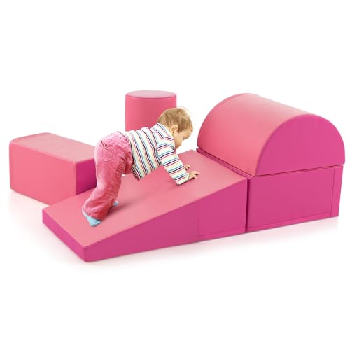 COSTWAY 5 TLG. Schaumstoffbausteine, Riesenbausteine zum Toben und Klettern, Softbausteine aus Schaumstoff, Großbausteine Mehrfarbig, Bauklötze für Babys und Kleinkinder (Pink) von COSTWAY