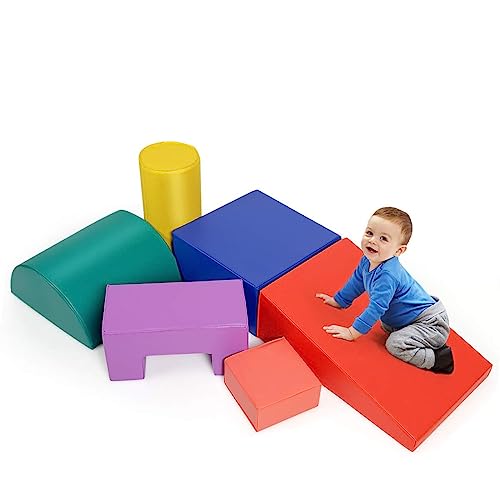 COSTWAY 6 STK. Schaumstoffbausteine, Riesenbausteine zum Toben und Klettern, Softbausteine aus Schaumstoff, Großbausteine Mehrfarbig, für Kinder im Vorschulalter, Babys und Schulkinder (Blau+Rot) von COSTWAY