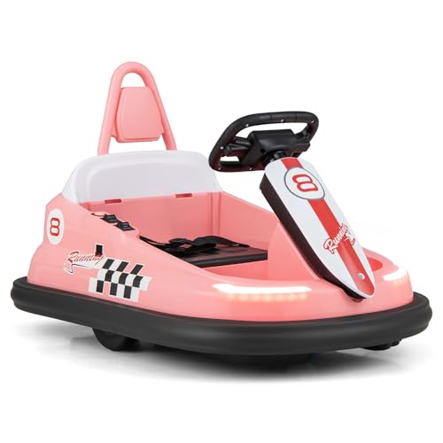 COSTWAY 6V Autoscooter Kinder, Bumper car mit Musik & Lichtern & 360 Grad Rotation, Elektroauto für Kinder ab 18 Monaten, 1,5-3 km/h (Rosa) von COSTWAY