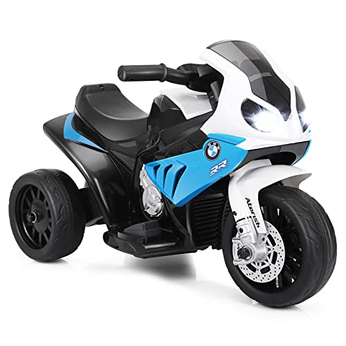 COSTWAY 6V BMW Elektro Motorrad mit Musik und Scheinwerfer, Dreirad Kindermotorrad bis 3km/h, Elektromotorrad mit 2 Stützrädern, geeignet für Kinder von 18-36 Monaten (Blau) von COSTWAY