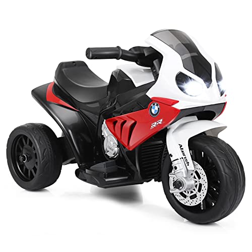 COSTWAY 6V BMW Elektro Motorrad mit Musik und Scheinwerfer, Dreirad Kindermotorrad bis 3km/h, Elektromotorrad mit 2 Stützrädern, geeignet für Kinder von 18-36 Monaten (Rot) von COSTWAY