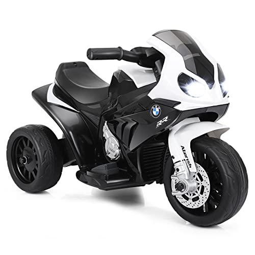 COSTWAY 6V BMW Elektro Motorrad mit Musik und Scheinwerfer, Dreirad Kindermotorrad bis 3km/h, Elektromotorrad mit 2 Stützrädern, geeignet für Kinder von 18-36 Monaten (Weiß) von COSTWAY